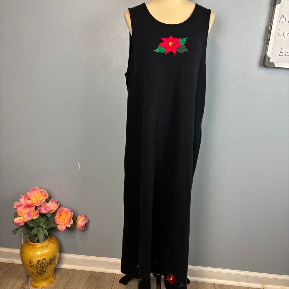 Vintage Bechamel Poinsettia Christmas Thick Jersey Knit Maxi Dress 100 Cotton LG - Picture 2 of 9